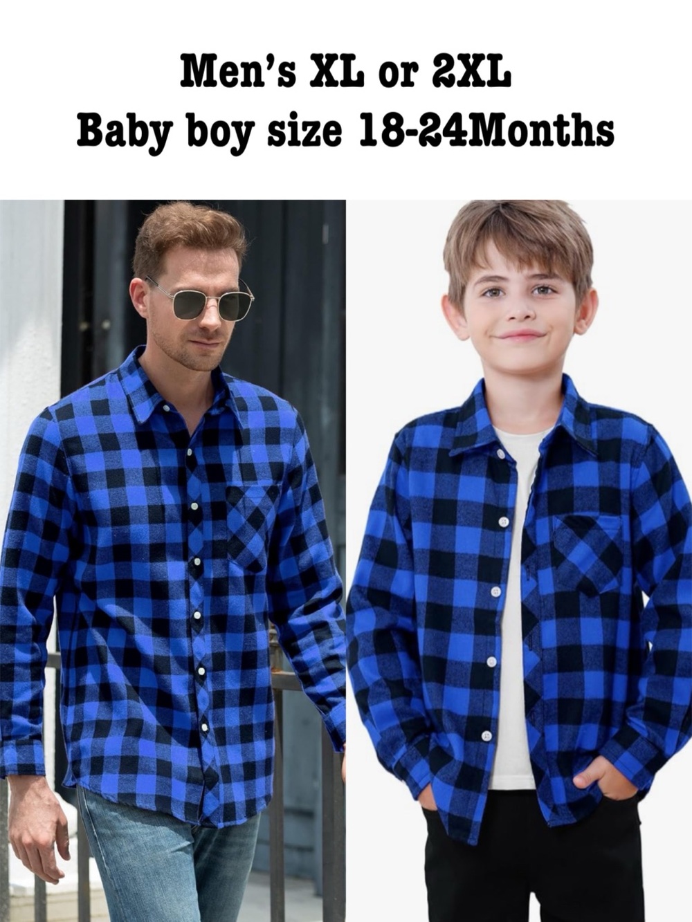 Father & Son Matching Blue Flannel Set